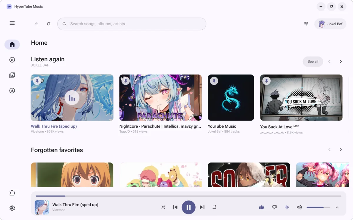 HyperTube Music showing the Home screen